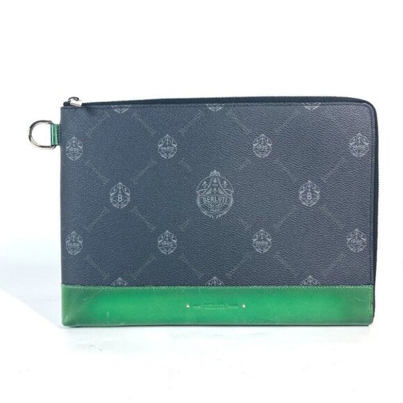 Berlei Handbags - Berluti L-shaped fastener Nino Logo pouch bag Clutch bag PVC/Leather gray/Green